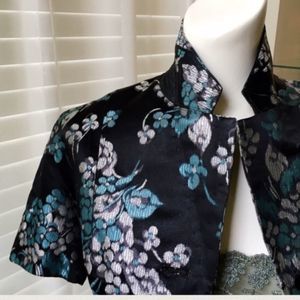 Vintage Cherry Blossom Print Silky Asian Jacket